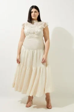 Karen Millen Lydia Millen Plus Size Lace Slub Organdie Woven Maxi Dress ivory Online