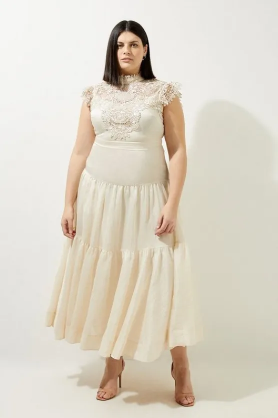 Karen Millen Lydia Millen Plus Size Lace Slub Organdie Woven Maxi Dress ivory Online