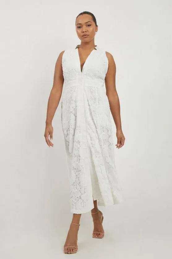 Karen Millen Lydia Millen Plus Size Lace With Cotton Sateen Woven Halter Dress ivory Best