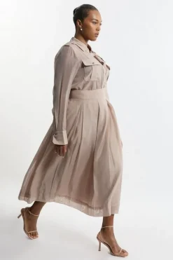 Karen Millen Lydia Millen Plus Size Organdie Woven Pleated Midi Skirt champagne Sale