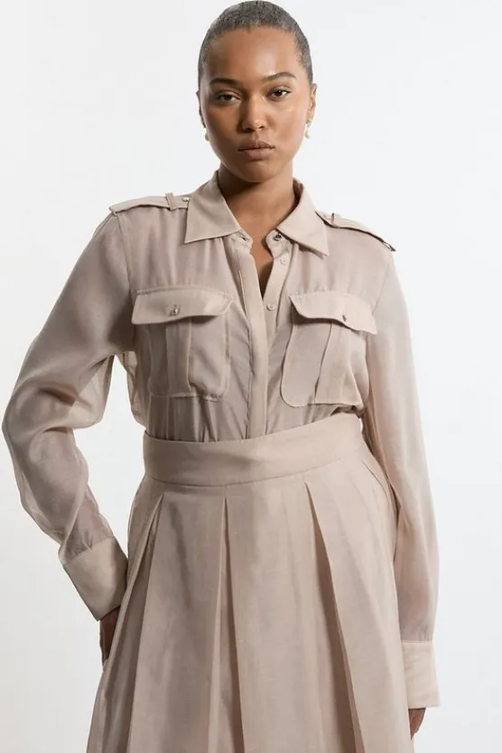 Karen Millen Lydia Millen Plus Size Pocket Detail Organdie Woven Shirt champagne Hot