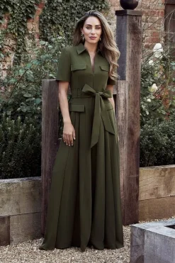 Karen Millen Lydia Millen Structured Crepe Pocket Jumpsuit green New
