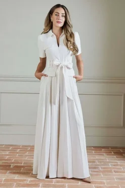 Karen Millen Lydia Millen Tall Structured Crepe Pocket Jumpsuit ivory Outlet