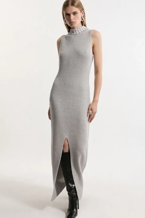 Karen Millen Marled Knit Clean Look Column Maxi Dress grey Online
