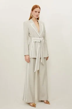 Karen Millen Melange Wide Leg Tipped Dress Pants natural Fashion