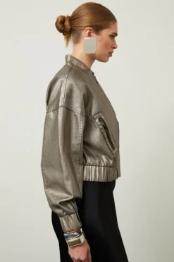 Karen Millen Metallic Denim Woven Set pewter Outlet