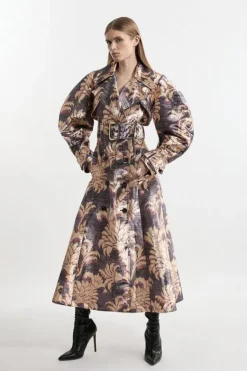 Karen Millen Metallic Tailored Trench Maxi Coat floral Best