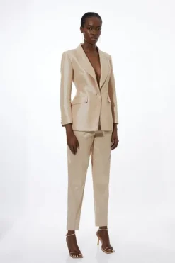 Karen Millen Metallic Taffeta Single Breasted Tailored Blazer & Trouser Set champagne Outlet