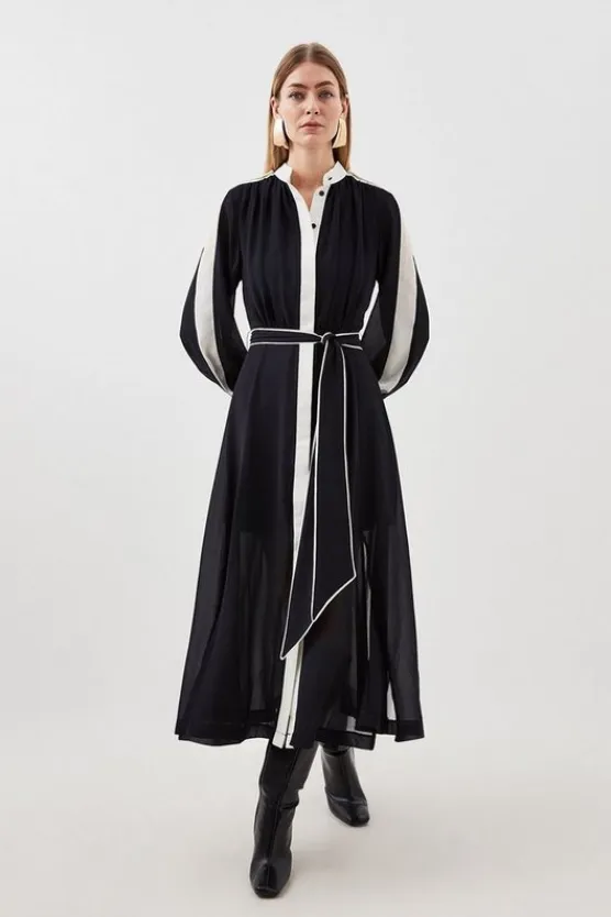 Karen Millen Military Mono Belted Woven Midi Dress black Best