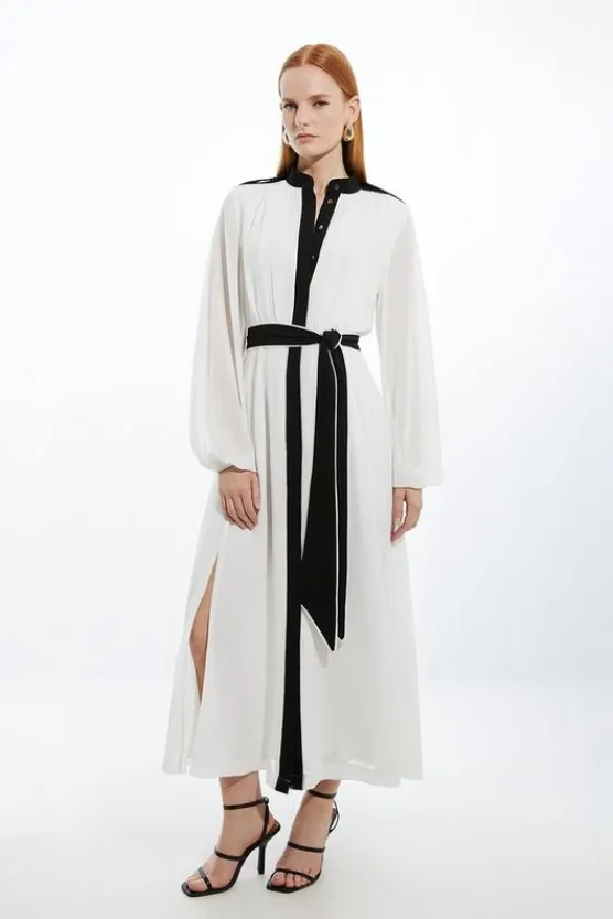 Karen Millen Military Mono Belted Woven Midi Dress white Best