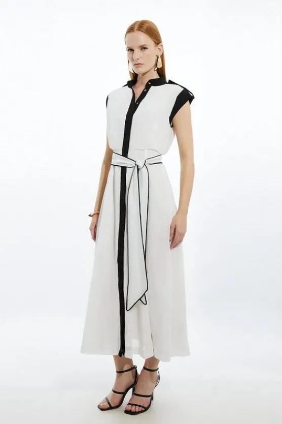 Karen Millen Military Mono Sleeveless Belted Woven Midi Dress neutral Outlet