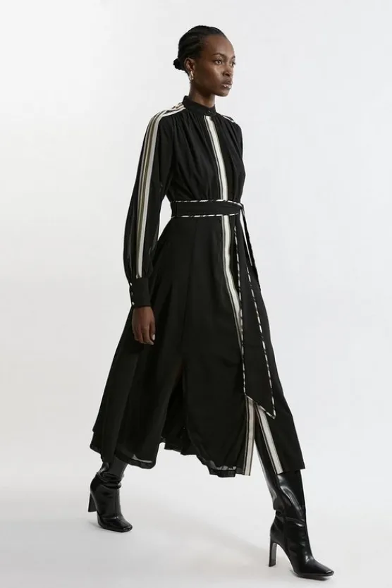 Karen Millen Military Stripe Balloon Sleeve Maxi Dress mono Discount