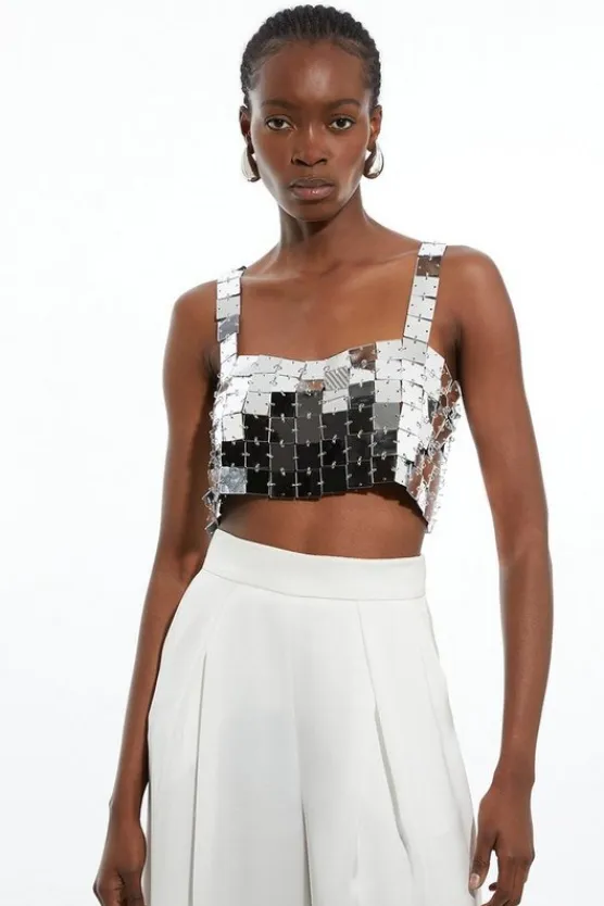 Karen Millen Mirrored Chainmail Co-Ord Set pewter Best