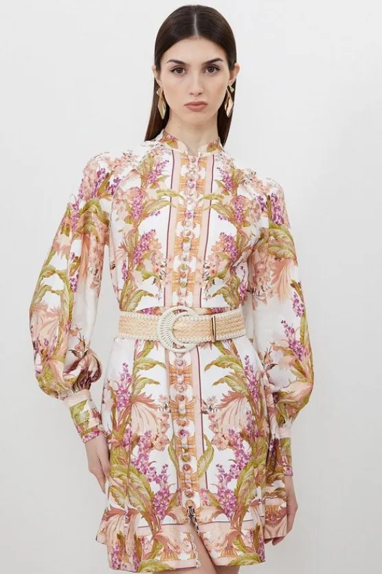 Karen Millen Mirrored Viscose Linen Mini Dress floral Online