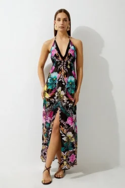 Karen Millen Mirrored Tropical Viscose Georgette Strappy Beach Dress multi Best