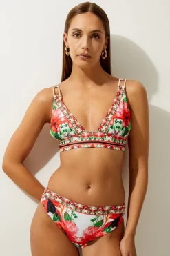 Karen Millen Mirror Floral Print Trim Detail Bikini Top multi Fashion