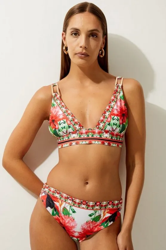 Karen Millen Mirror Floral Print Trim Detail Bikini Top multi Fashion