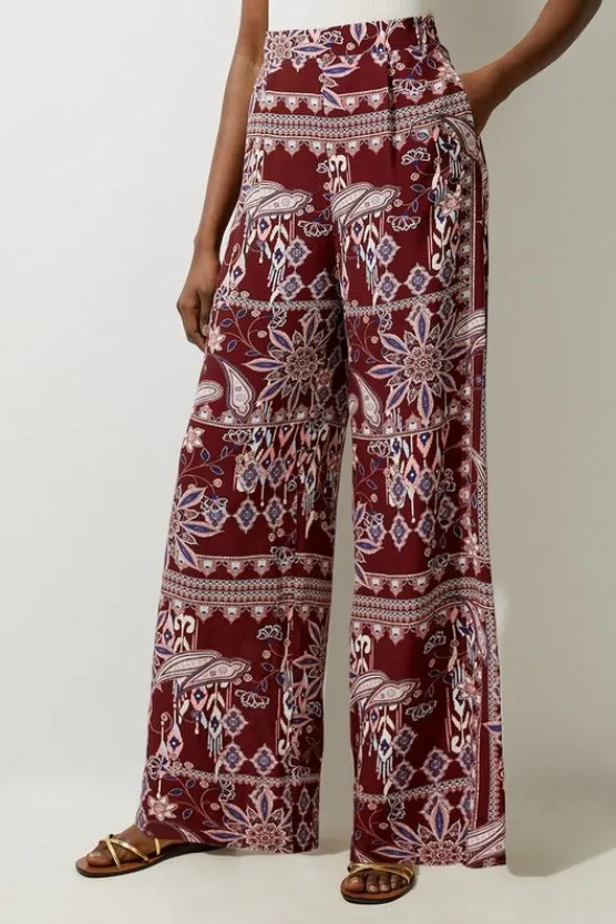 Karen Millen Mixed Print Viscose Crepe Woven High Waisted Pants orange Online