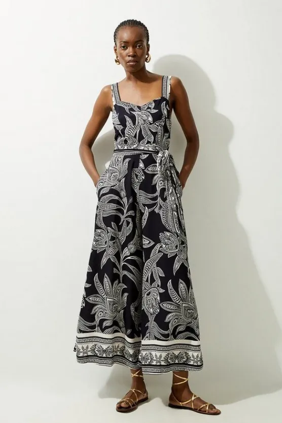 Karen Millen Floral Printed Viscose Woven Strappy Jumpsuit mono Discount