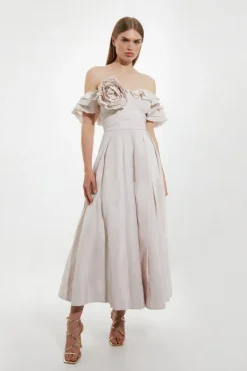 Karen Millen Off The Shoulder Taffeta Ruffle Woven Maxi Dress neutral Best