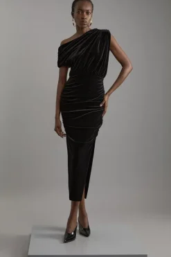 Karen Millen One Shoulder Jersey Draped Midi Dress black Clearance