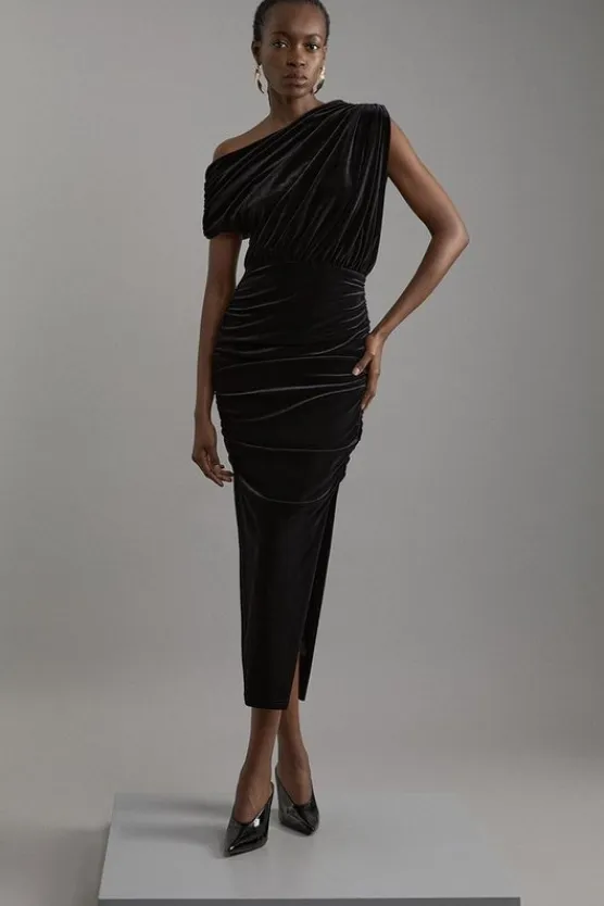 Karen Millen One Shoulder Jersey Draped Midi Dress black Clearance