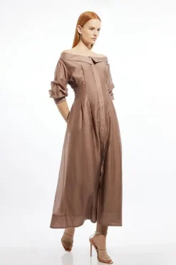 Karen Millen Organdie Dropped Shoulder Woven Shirt Dress taupe Sale