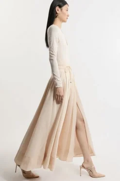 Karen Millen Organdie Split Woven Prom Midi Skirt nude Hot