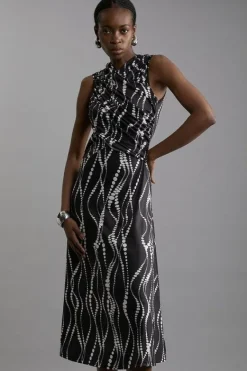 Karen Millen Petite Abstract Spot Jersey Crepe Cross Front Maxi Dress mono Online