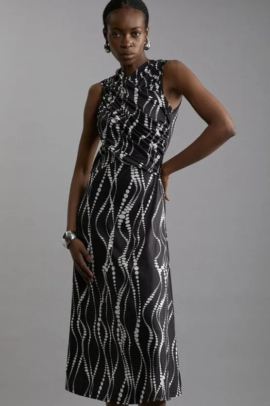 Karen Millen Petite Abstract Spot Jersey Crepe Cross Front Maxi Dress mono Online