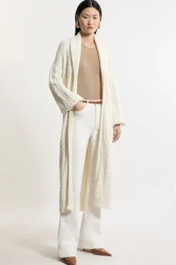Karen Millen Petite All Over Cable Knit Shawl Collar Longline Belted Coatigan ivory New