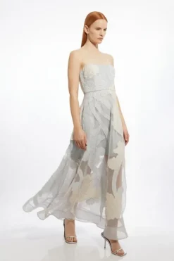 Karen Millen Petite Applique Organdie Bandeau Woven Maxi Dress blue Discount