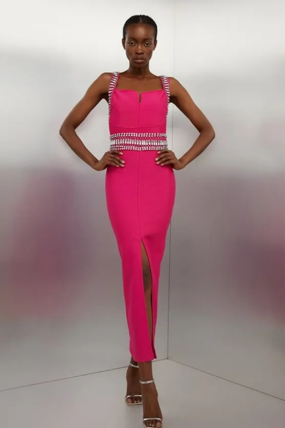 Karen Millen Petite Bandage Figure Form Knit Embellished Maxi Dress fuchsia Online