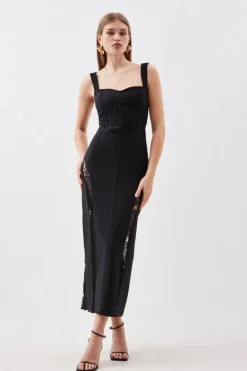 Karen Millen Petite Bandage Figure Form Lace Corset Detail Maxi Dress black Outlet
