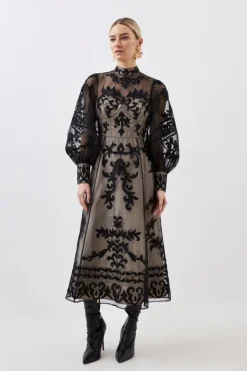 Karen Millen Petite Baroque Applique Woven Maxi Dress black Hot