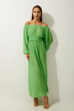 Karen Millen Petite Beach Off The Shoulder Woven Maxi Dress green New