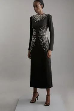 Karen Millen Petite Beaded And Embellished Ponte Jersey Midi Dress black Online