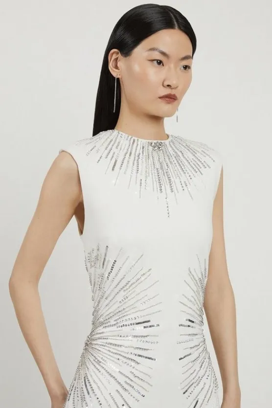 Karen Millen Petite Beaded And Embellished Ponte Jersey Sleeveless Midi Dress ivory Best