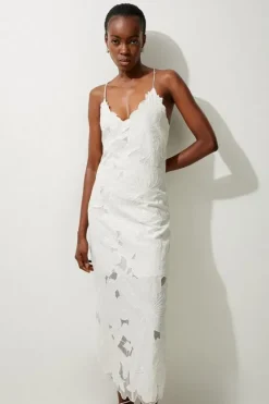 Karen Millen Petite Beaded Cotton Organdie Cutwork Woven Strappy Midi Dress white Online