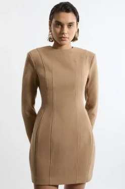 Karen Millen Petite Brushed Tailored Jersey Mini Scuba Dress camel Best