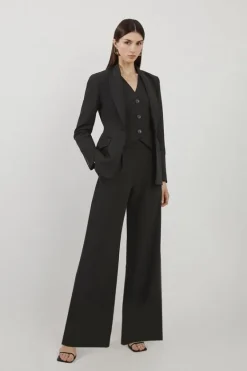 Karen Millen Petite Clean Tailored Grosgrain Tipped Wide Leg Pants black Hot