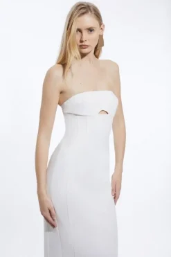Karen Millen Petite Clean Tailored Strappy Midi Pencil Dress ivory New