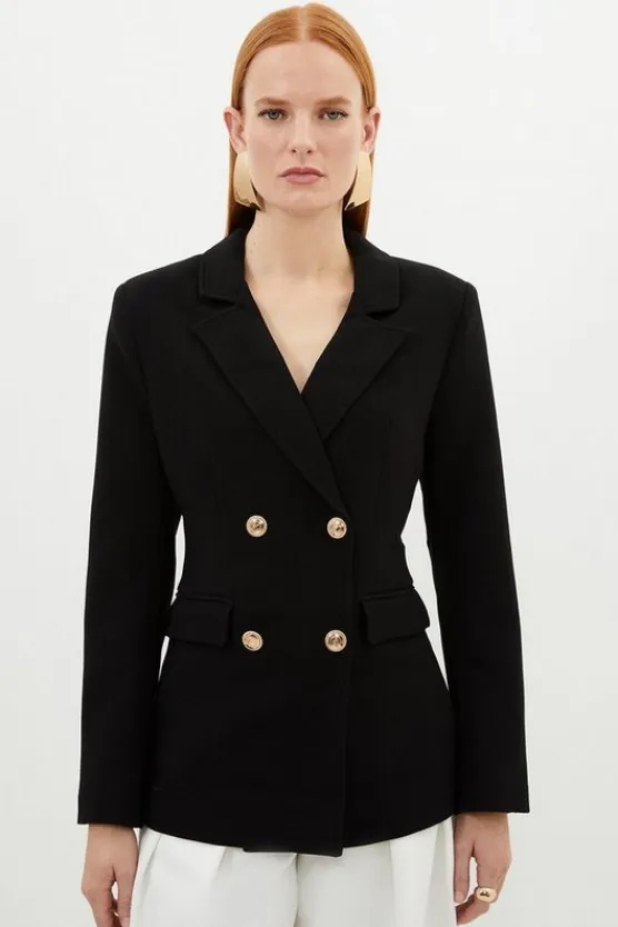 Karen Millen Petite Compact Essential Tailored Double Breasted Blazer black Hot