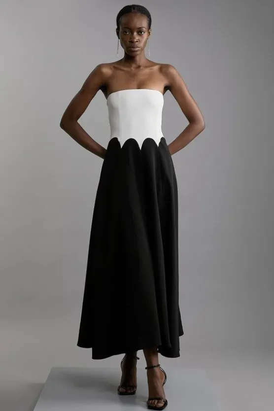 Karen Millen Petite Compact Stretch Color Block Tailored Bandeau Midi Dress mono Best