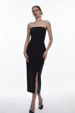 Karen Millen Petite Compact Stretch Corset Seamed Midi Dress black New