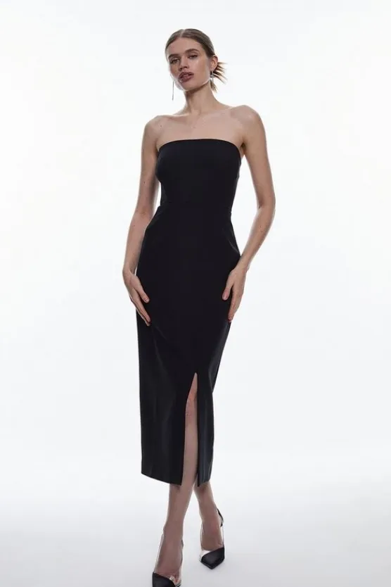 Karen Millen Petite Compact Stretch Corset Seamed Midi Dress black New