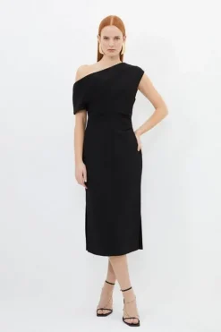 Karen Millen Petite Compact Stretch Drop Shoulder Tailored Midi Dress black Best