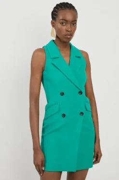 Karen Millen Petite Compact Stretch Halter Neck Mini Blazer Dress emerald New