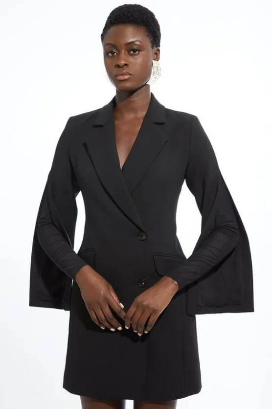 Karen Millen Petite Compact Stretch Mesh Detailed Midi Blazer Dress black Discount