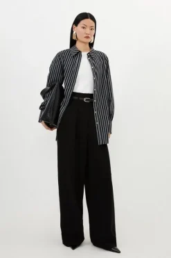 Karen Millen Petite Compact Stretch Tailored High Waist Wide Leg Pants black New